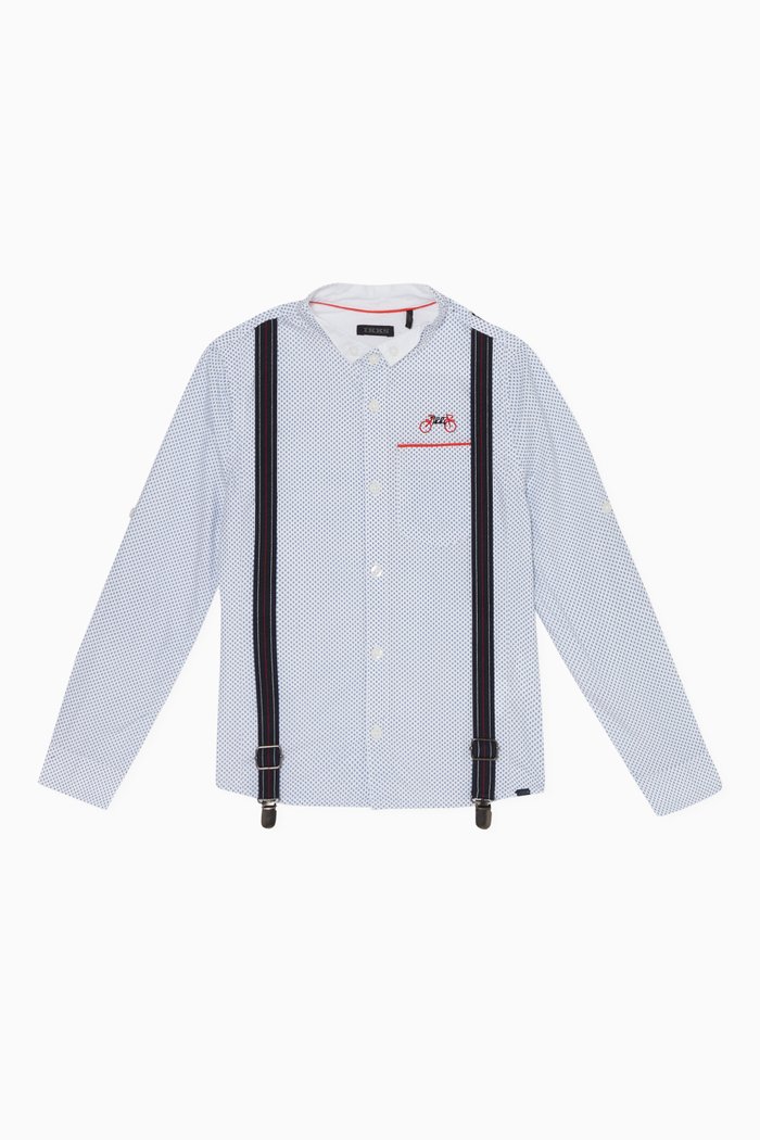 

Printed Shirt & Suspenders Set, Blue