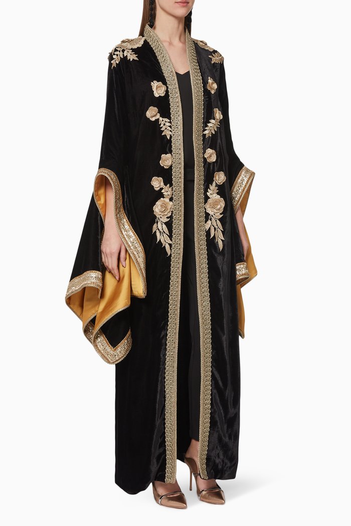 

Floral Embroidered Abaya, Black