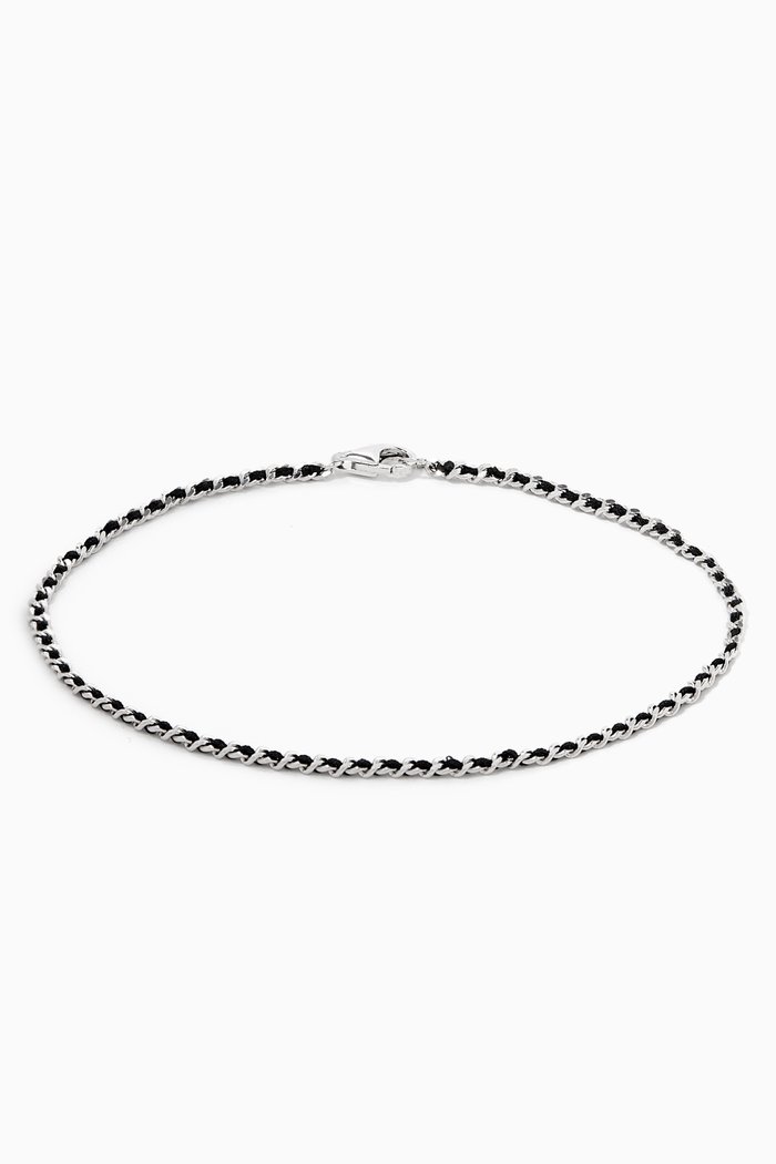Braided Chain Bracelet in Sterling Silver, Black