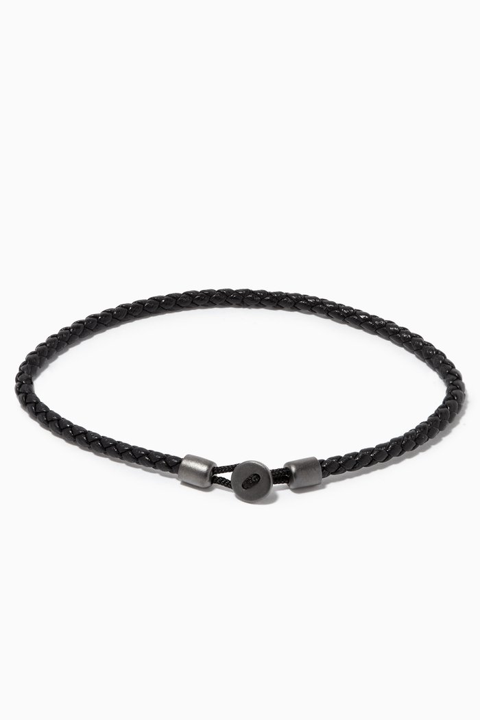 

Nexus Leather Bracelet in Sterling Silver, Black