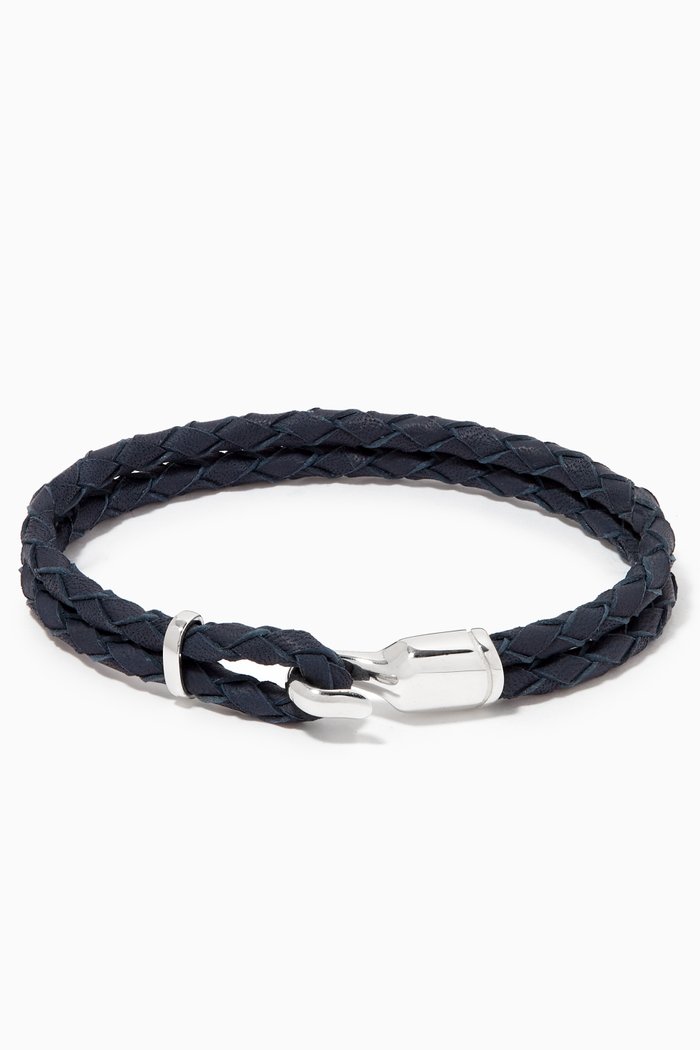 

Single Trice Leather Bracelet in Sterling Silver, Blue