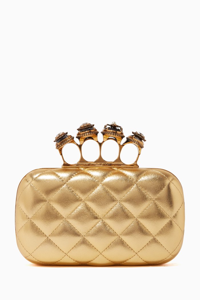 

Spider Jewelled Four Ring Box Clutch, Gold