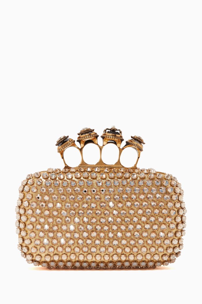 

Spider Jewelled Four Ring Box Clutch, Gold