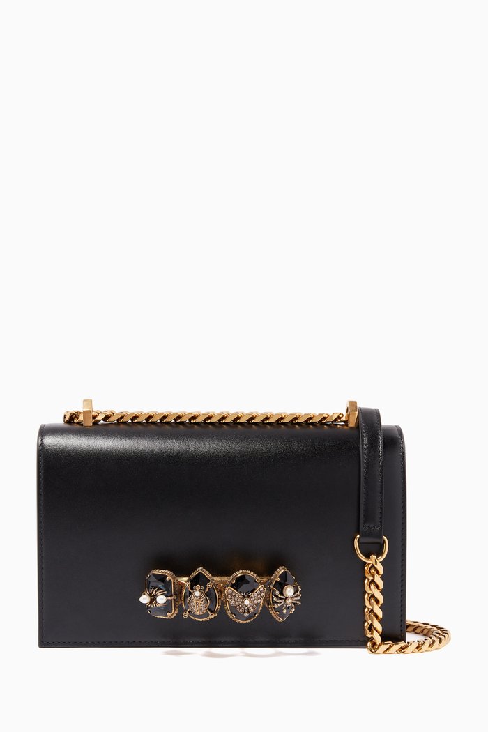 

Jewelled Leather Satchel, Black
