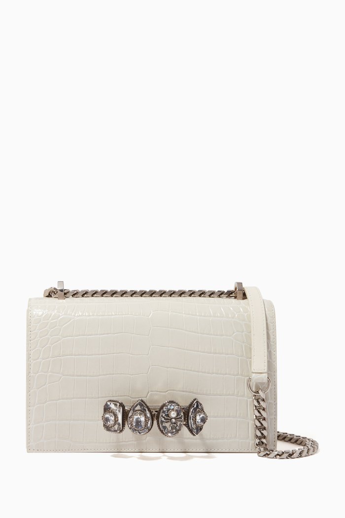 Spider Jewelled Leather Satchel, White