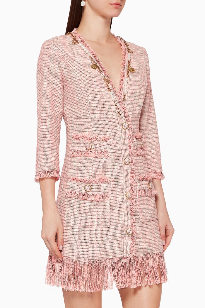 

Fringed Tweed Mini Dress, Pink