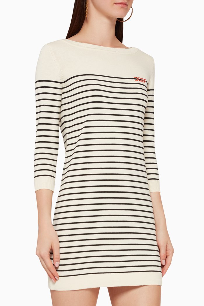 Striped Knit Dress, White