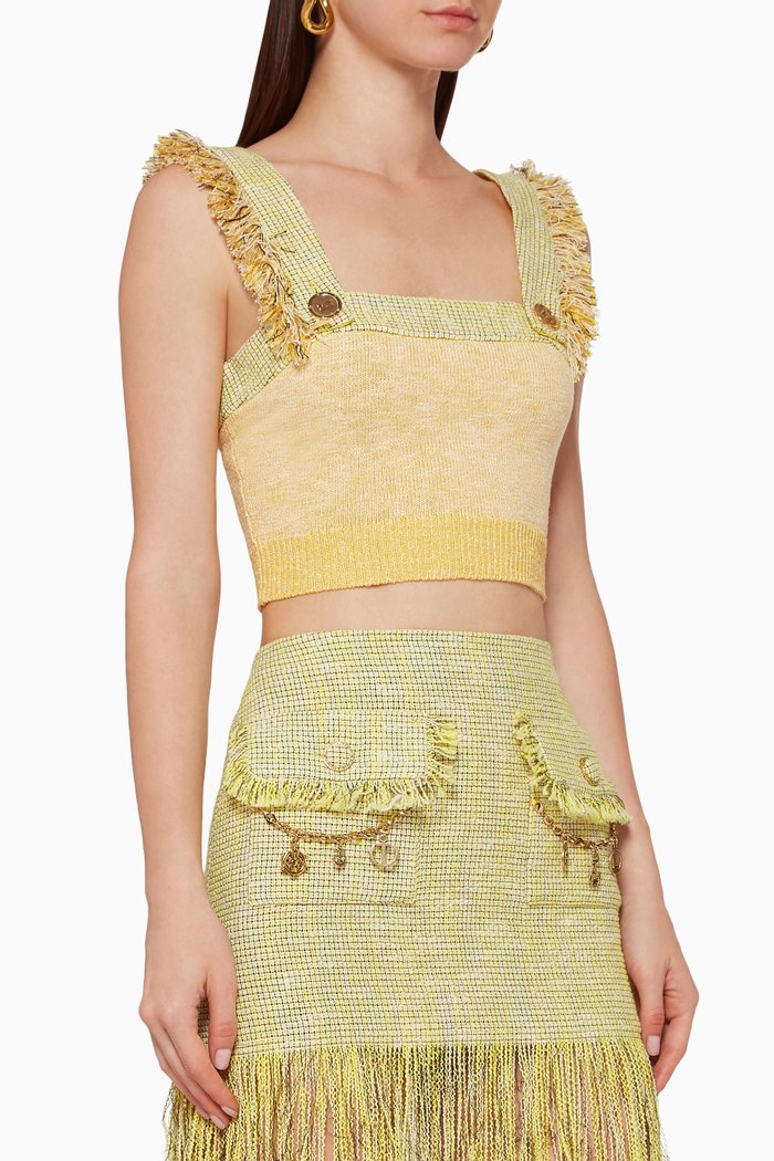 Fringe Knit Crop Top, Yellow