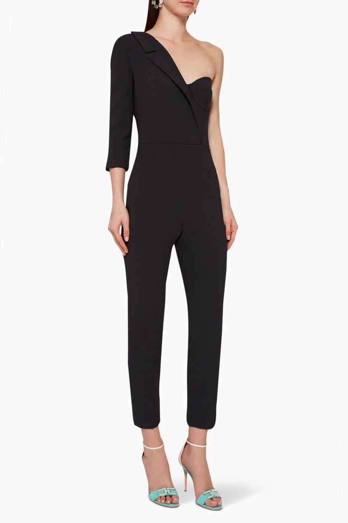 

One-Shoulder Crêpe Jumpsuit, Black