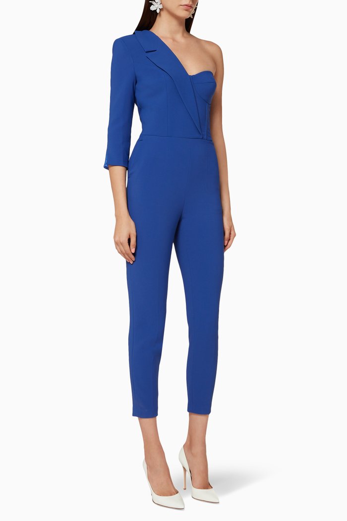 

One-Shoulder Crêpe Jumpsuit, Blue