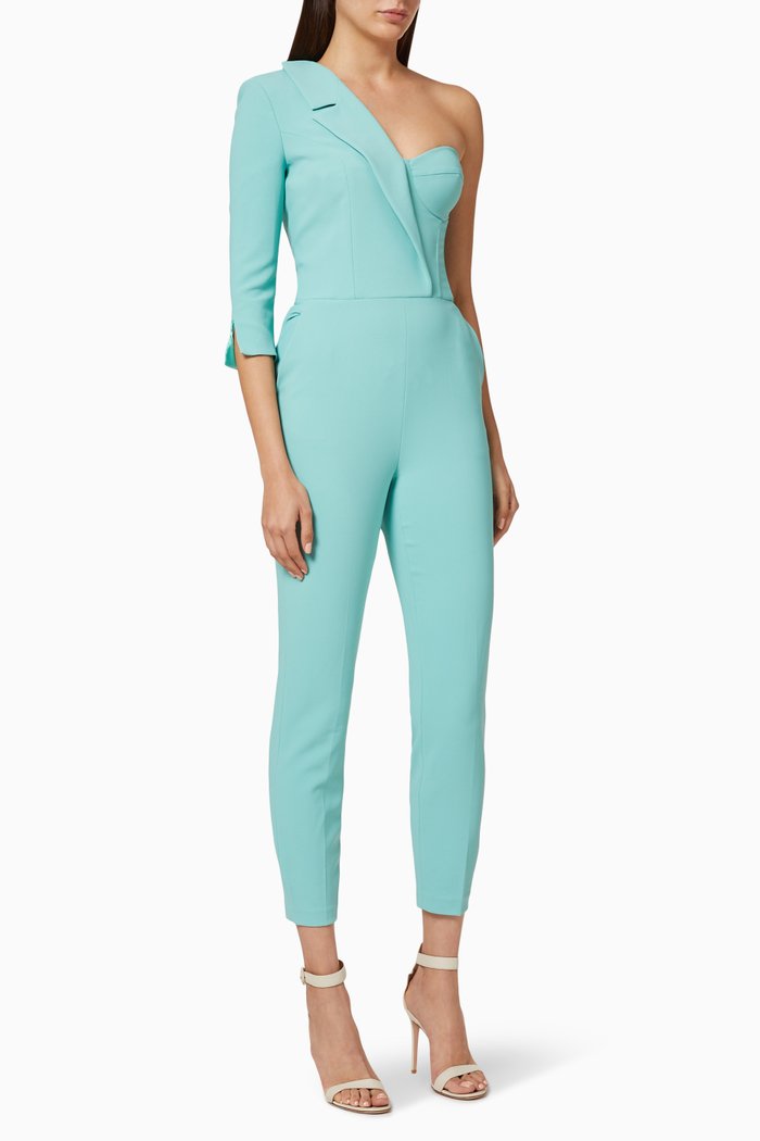 

One-Shoulder Crêpe Jumpsuit, Green