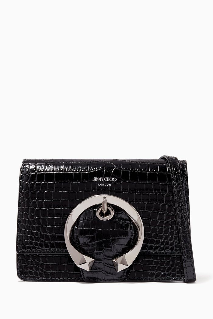 

Madeline Shoulder/S Bag in Shiny Croc-Embossed Leather, Black