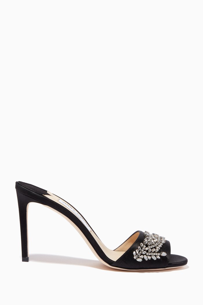 

Stacey 85 Mules with Crystal Embroidery in Satin, Black