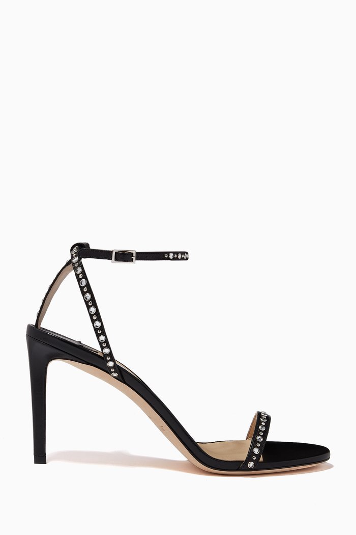 

Minny 85 Sandals in Rhinestone Embellished Suede, Black