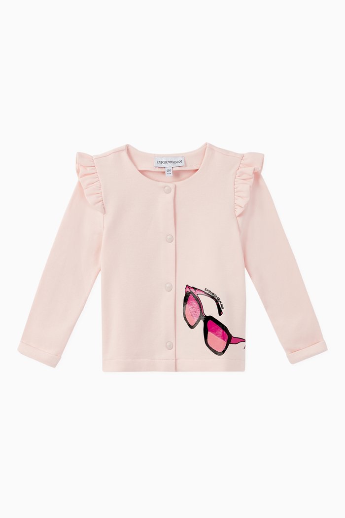 

Sunglasses Graphic Print Cardigan, Pink