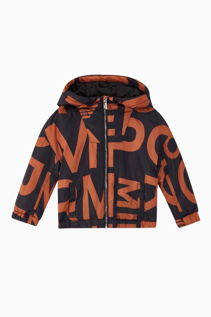 

EA Macro Text Hooded Nylon Jacket, Orange