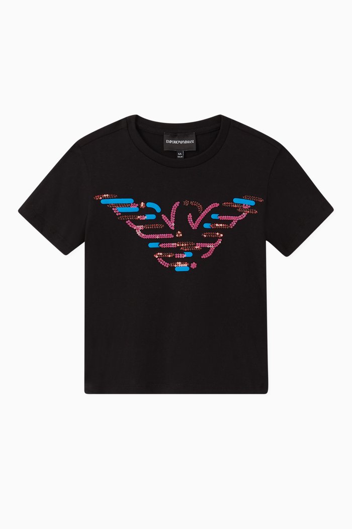 

EA Eagle Sequinned Jersey T-Shirt, Black