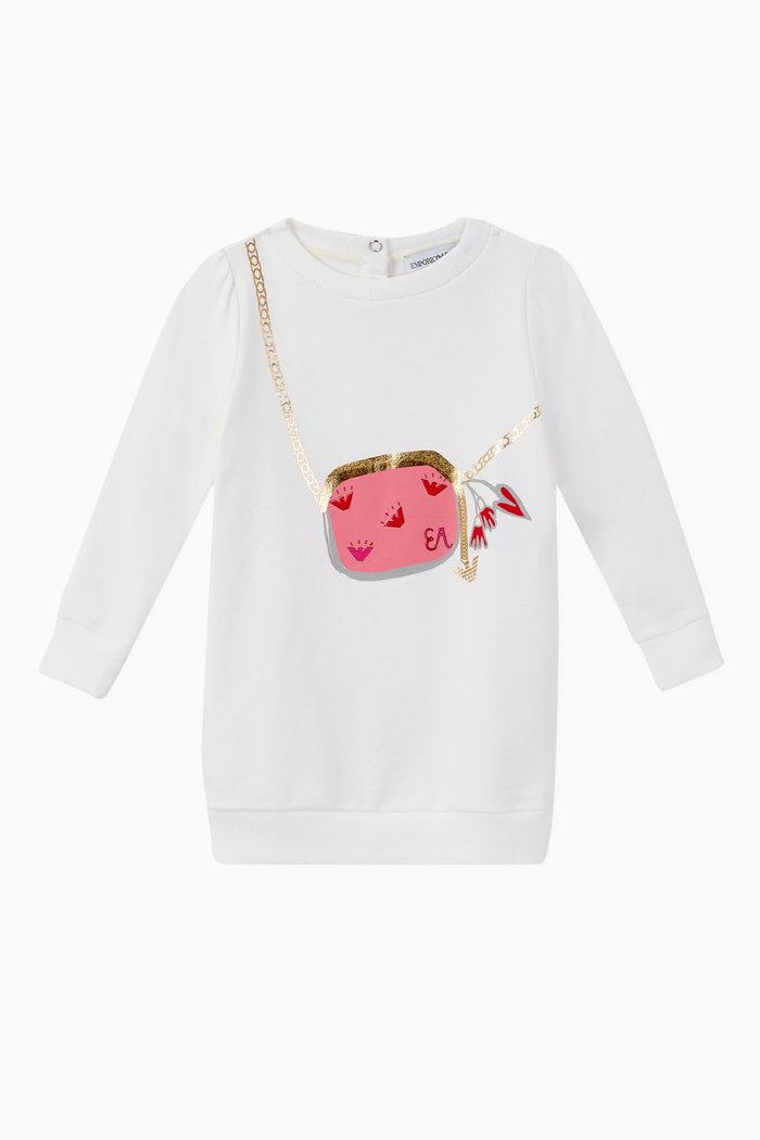 

EA Bag Print Jersey Sweatshirt Dress, White