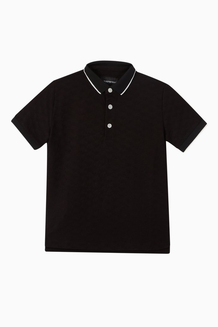 

Eagle Logo Knit Polo Shirt, Black