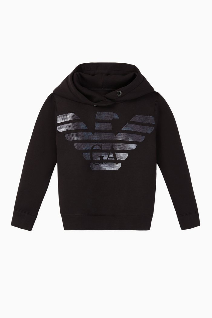 

Macro Eagle Logo Jersey Hoodie, Black