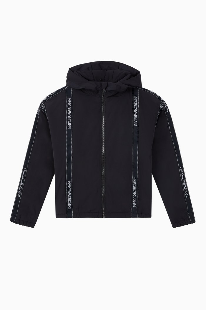 

Logo Tape Nylon Hooded Jacket, Blue