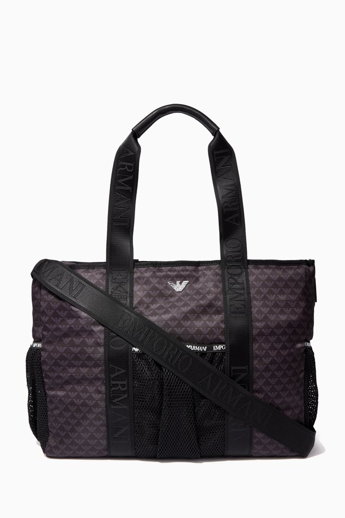 

EA Monogram Diaper Bag Set in Nylon, Black