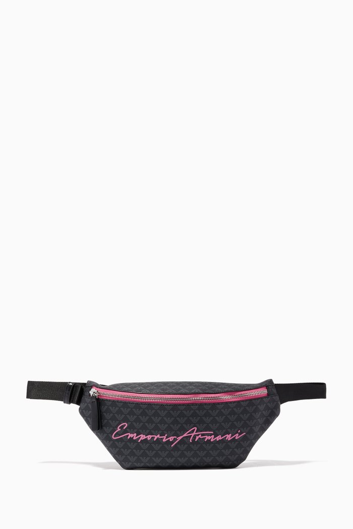 Logo Belt Bag in Eagle Logo Monogram PVC, Black