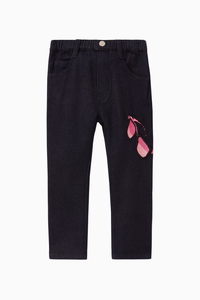 

Sunglasses Embroidered Jersey–Fleece Denim Jeans, Blue