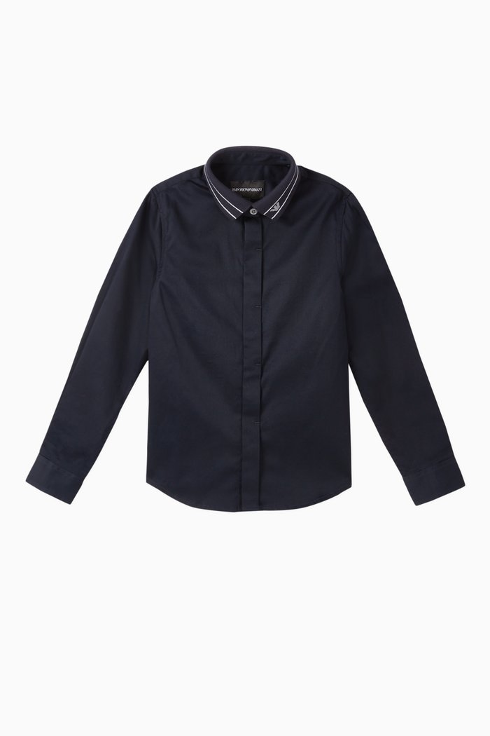 EA Eagle Contrast Trims Cotton Blend Shirt, Blue
