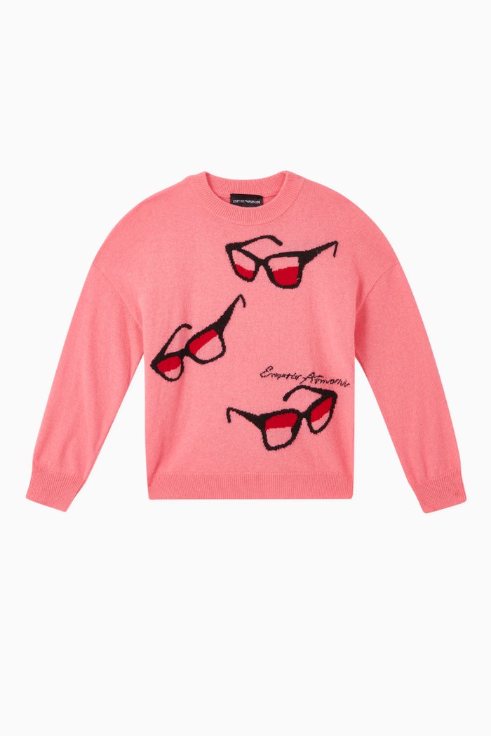 

Sunglasses Print Knitted Sweater, Pink