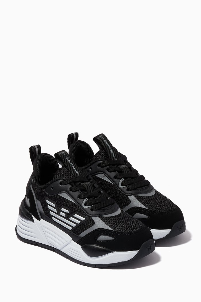 EA7 Ace Runner Sneakers in Mesh & Suede, Black