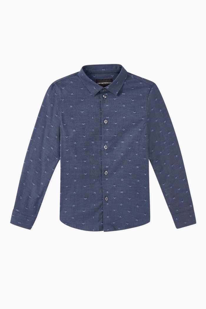 

Micro Eagle Logo Polycotton Shirt, Blue