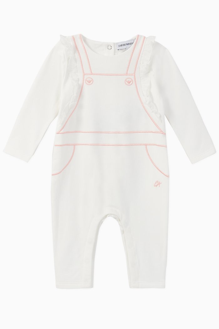 

Ruffle Topstitch Jersey Jumpsuit, White