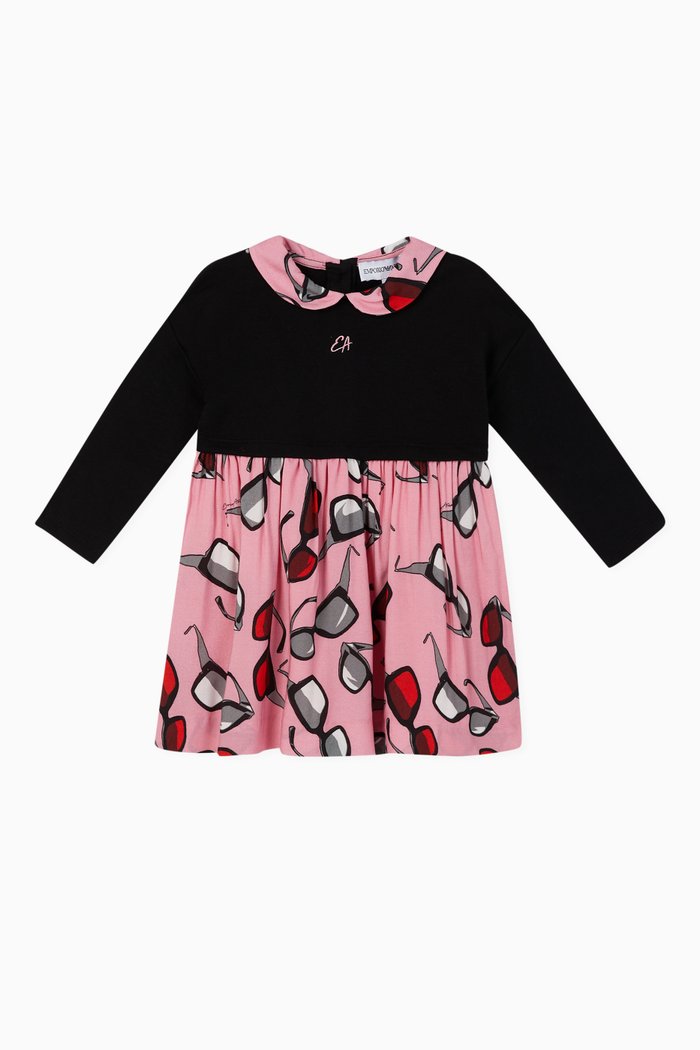 

Sunglasses Print Long-Sleeved Dress, Pink