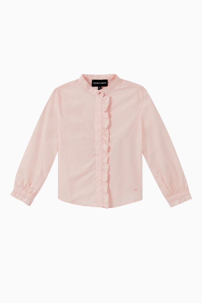 

Ruffle Stretch Poplin Shirt, Pink