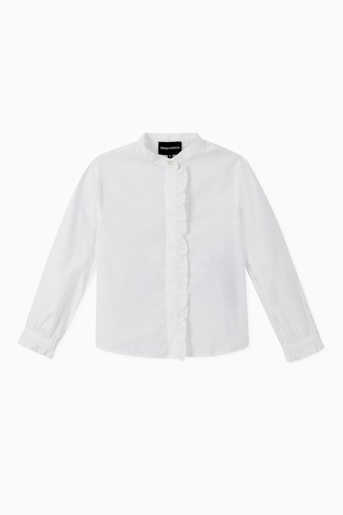 Ruffle Stretch Poplin Shirt, White