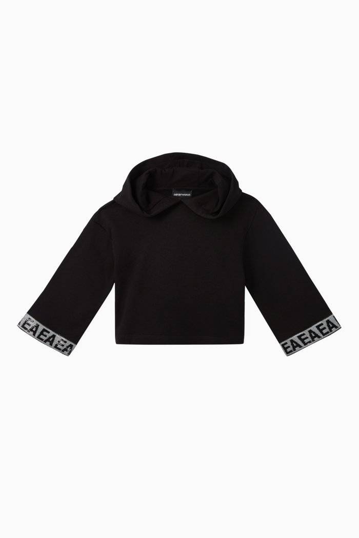 

Sequin Logo Cropped Hoodie, Black