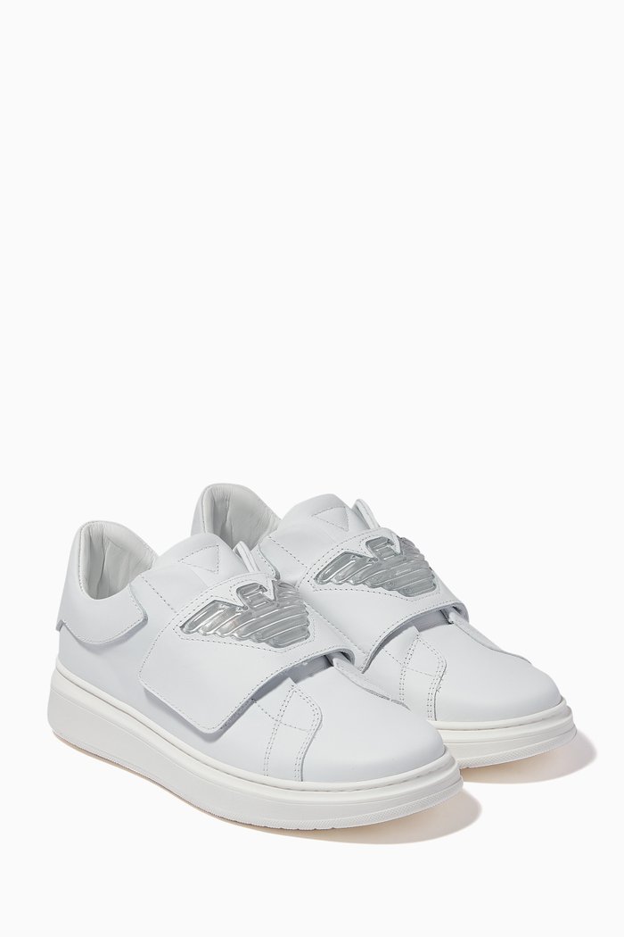 

Macro Eagle Logo Velcro Sneakers in Calf Leather, White
