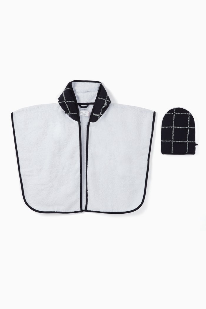 

Logo Tape Cotton Bathrobe & Wash Mitt Set, Blue