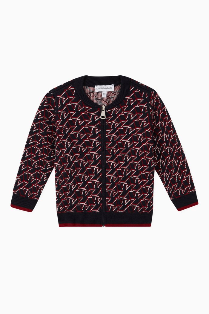 

EA Jacquard Virgin Wool Blend Cardigan, Blue