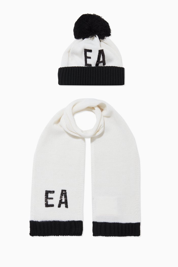 

EA Sequin Beanie Hat & Scarf Set, White
