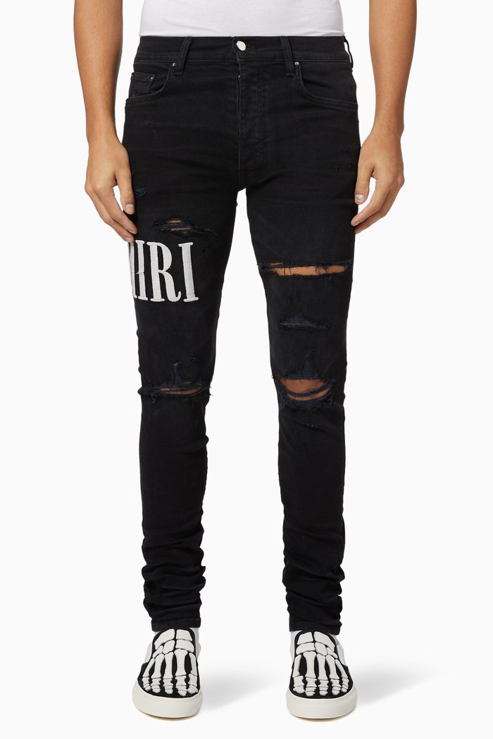 

Embroidered Logo Skinny Fit Jeans, Black