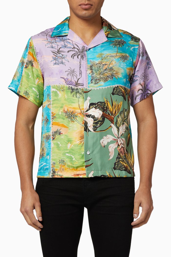 Hawaiian Patchwork Silk Shirt, Purple
