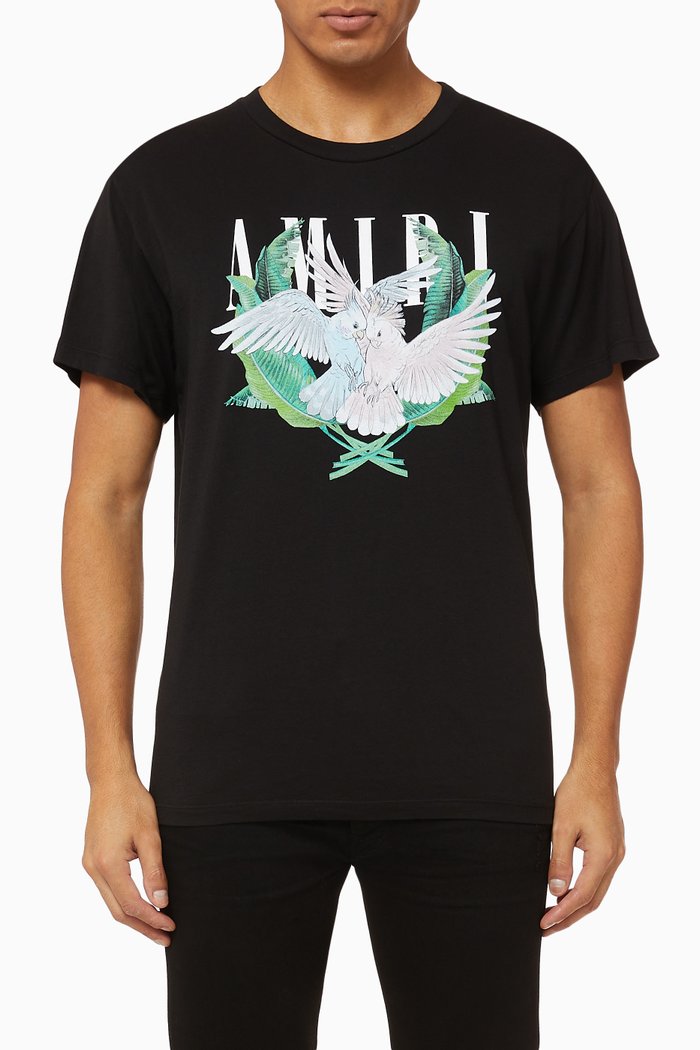 

Lovebirds Print Cotton T-Shirt, Black
