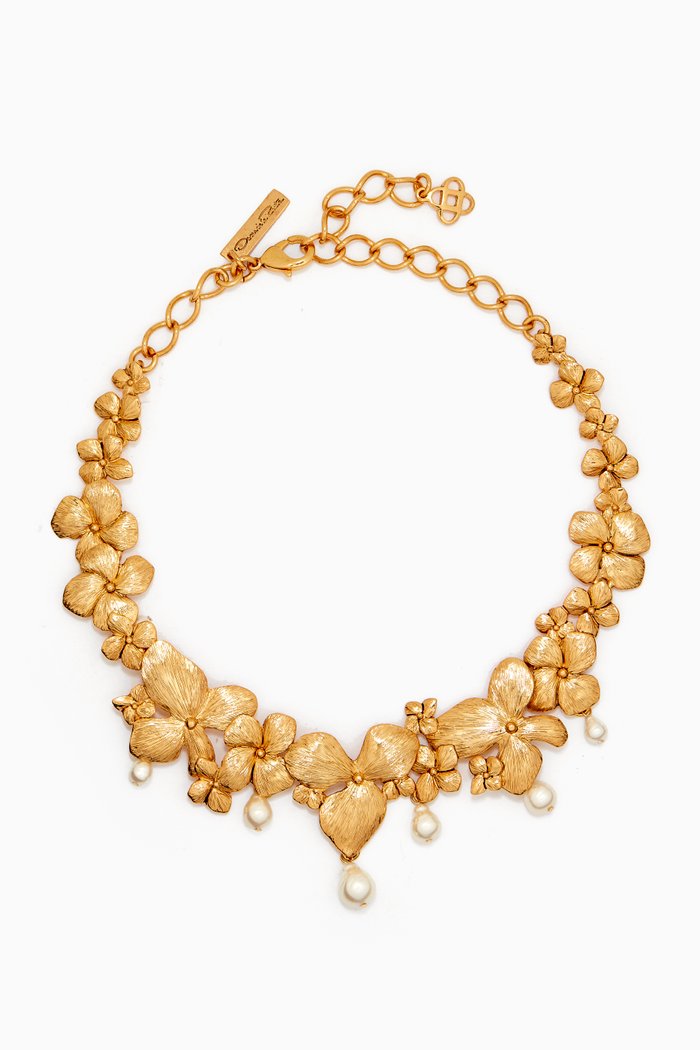 

Flower & Pearl Necklace in 24kt Gold