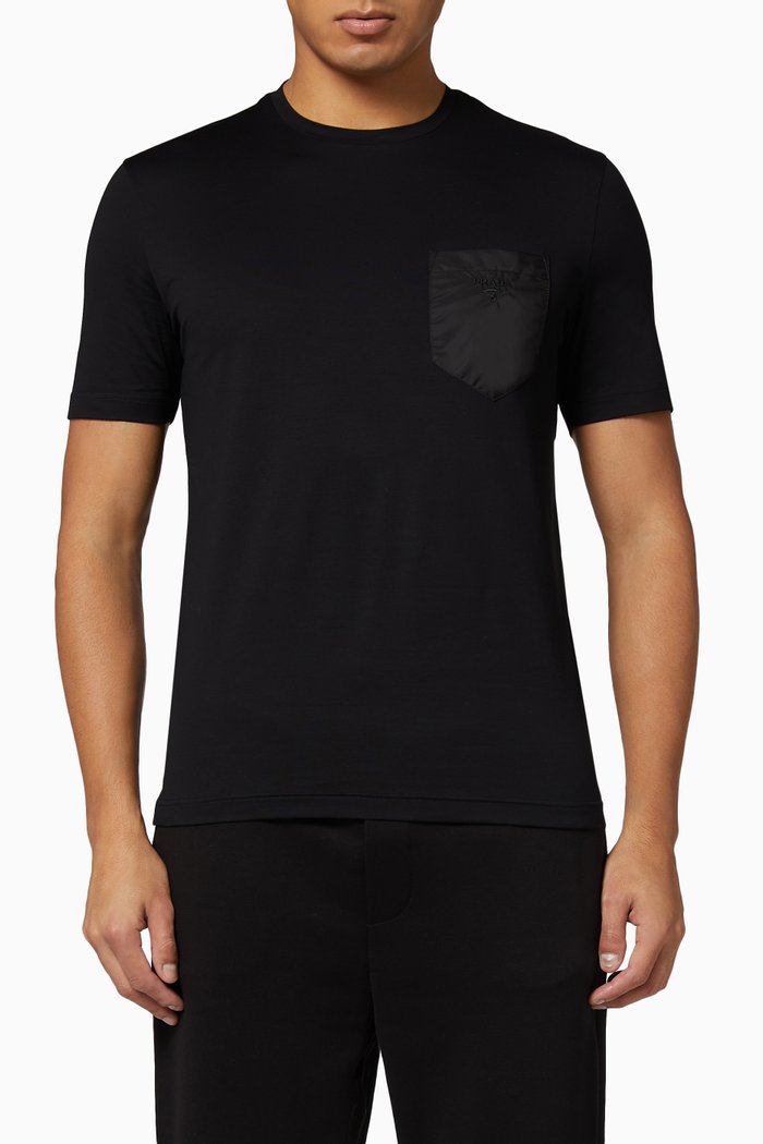 

Logo Nylon Pocket Stretch Cotton T-Shirt, Black
