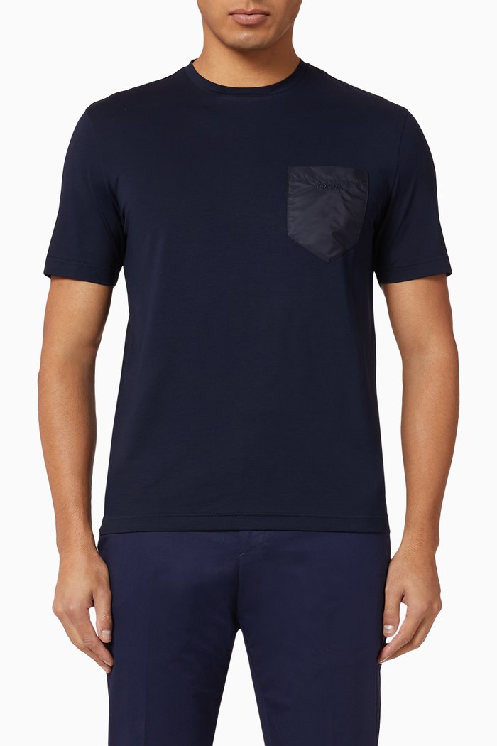 

Logo Nylon Pocket Stretch Cotton T-Shirt, Blue