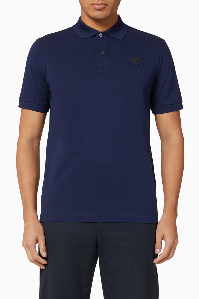 

Triangle Logo Piqué Polo Shirt, Blue