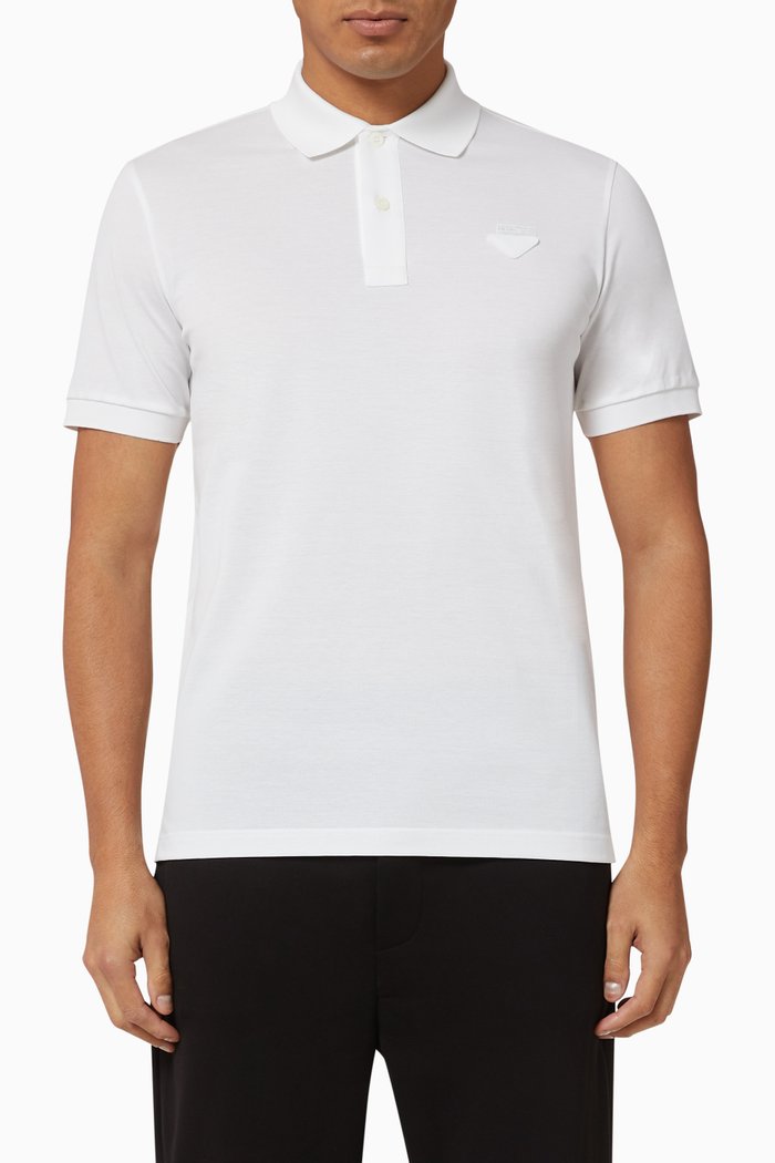 

Triangle Logo Piqué Polo Shirt, White