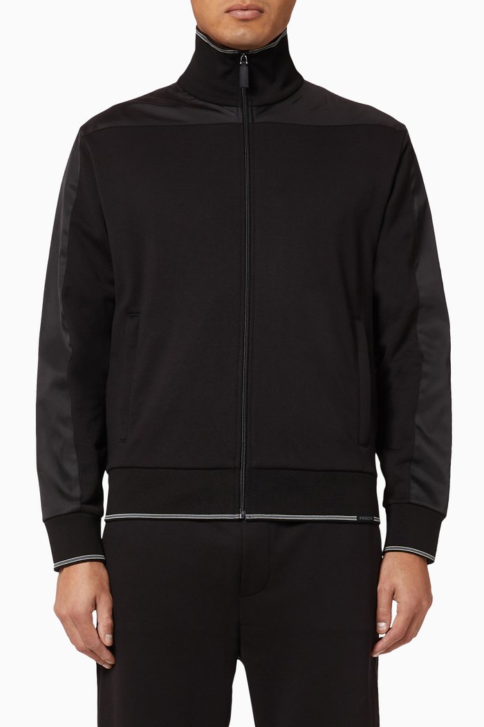 

Nylon Stripe Cotton Zip Sweatshirt, Black